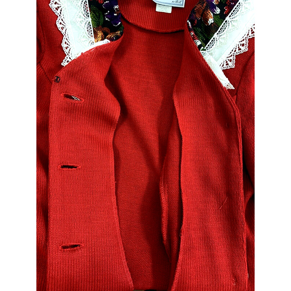 Vtg 90's Matthew & David Sweater Womens‎ Sz 16 Red Collared Grandma Cottagecore - Picture 7 of 8